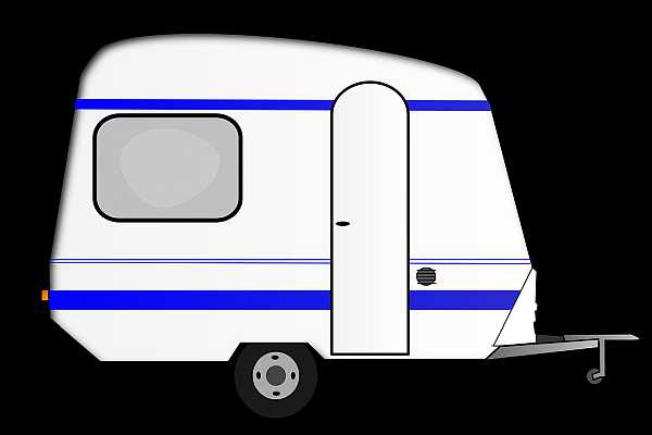 White camper/caravan with blue stripe