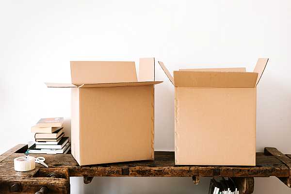 Cardboard packing boxes on a table